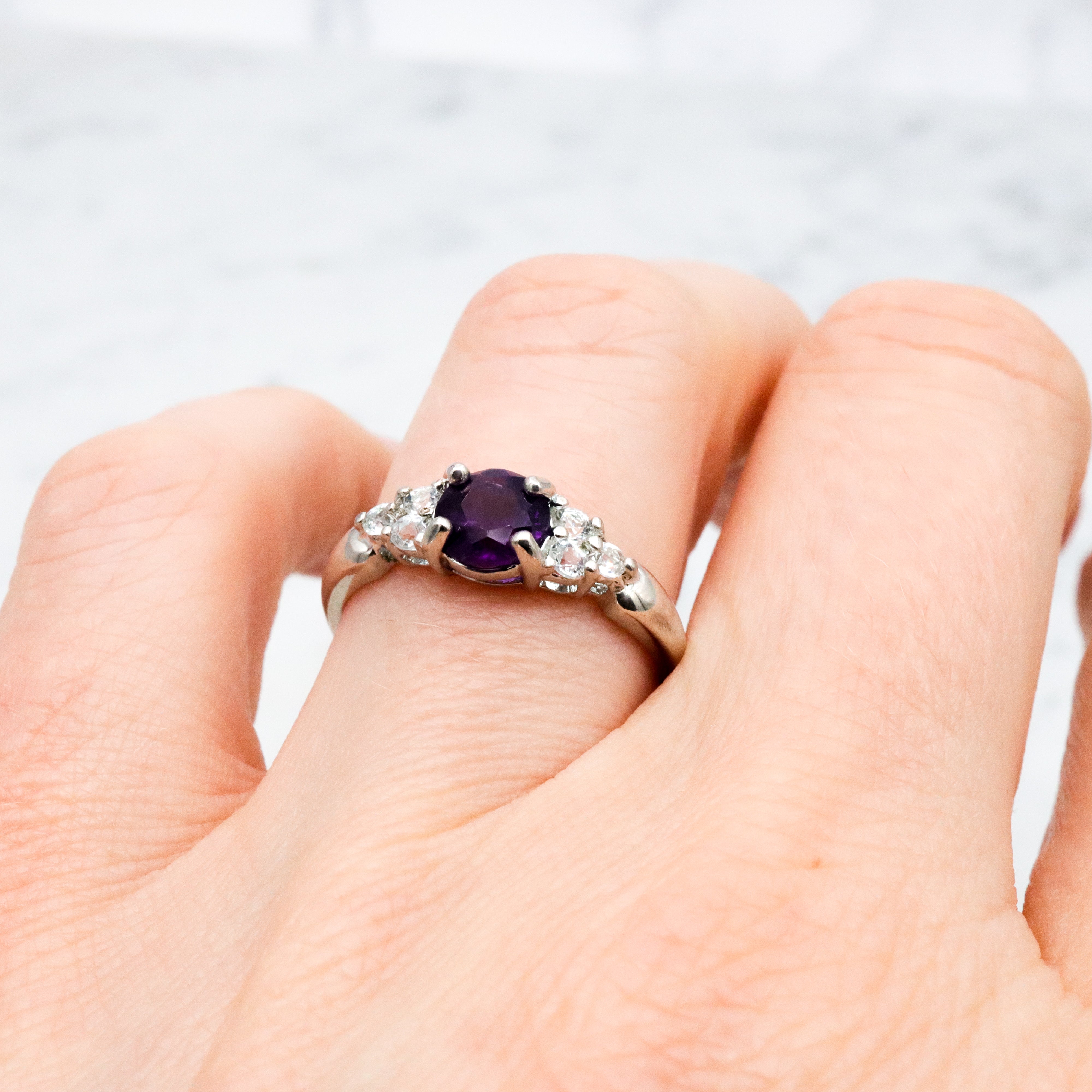 Vintage sterling amethyst & quartz cocktail ring, size 7